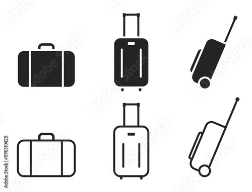 travel bag icon set. vacation, baggage and luggage symbol. isolated vector image