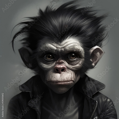 Illustration of a young chimpanzee rebel, generated by generative AI © Quingu