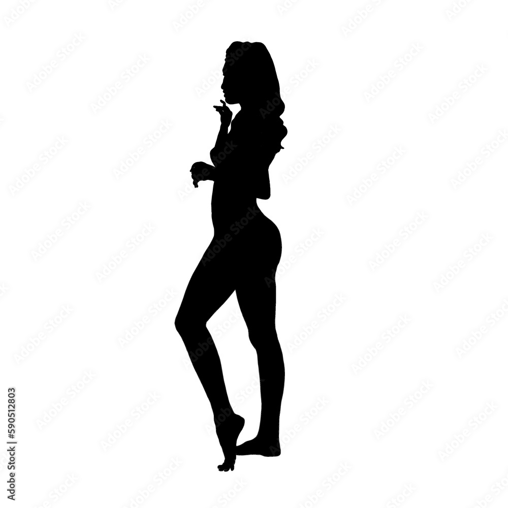 black silhouette of a woman standing on a white background
