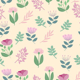 Floral seamless pattern. Flowers and leaves repeating doodles
