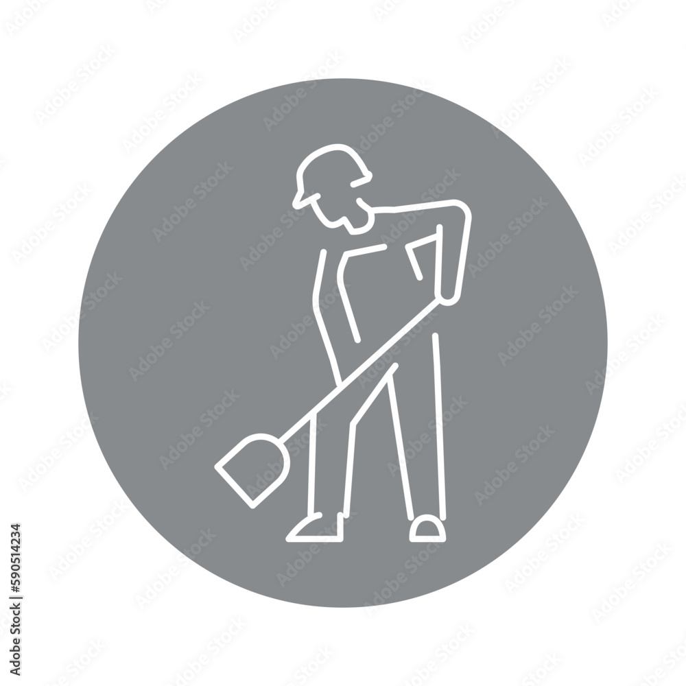 Shovel worker olor line icon. Road construction.