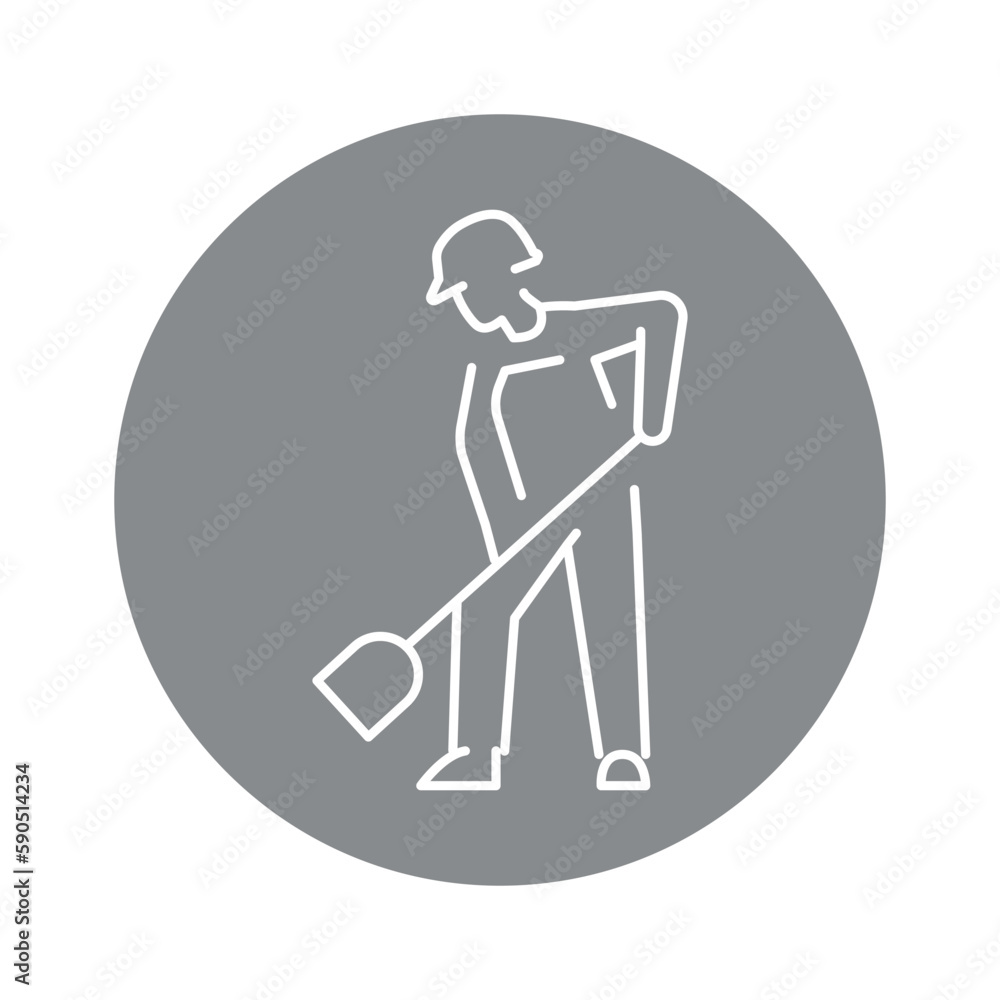 Shovel worker olor line icon. Road construction. Shovel worker olor line icon. Road construction.