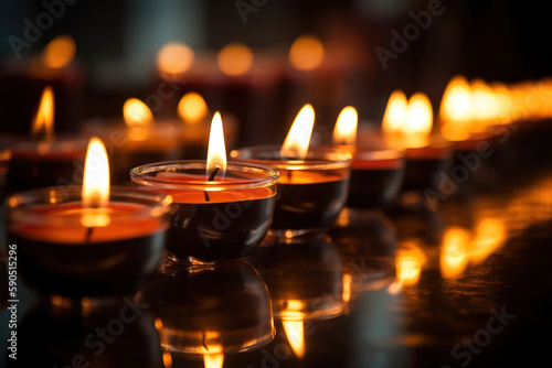 Several lit tea light candles