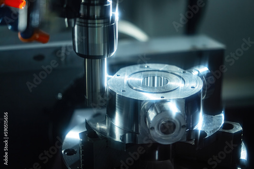 Billede på lærred High precision CNC milling machine cutting process for forming metal parts using