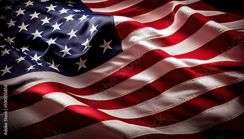 Close up american flag background. Generative AI. 