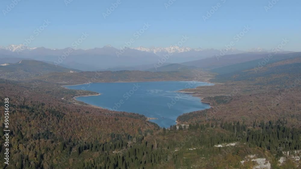 Aerial view of lake Shaori in Racha , Georgia Aerial view of lake Shaori in Racha , Georgia