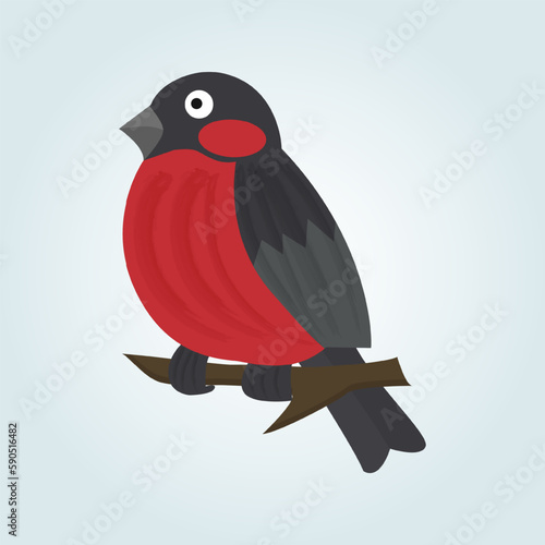 Vector cute bullfinch on a tree branch. Vector element for greeting card or christmas celebration banner