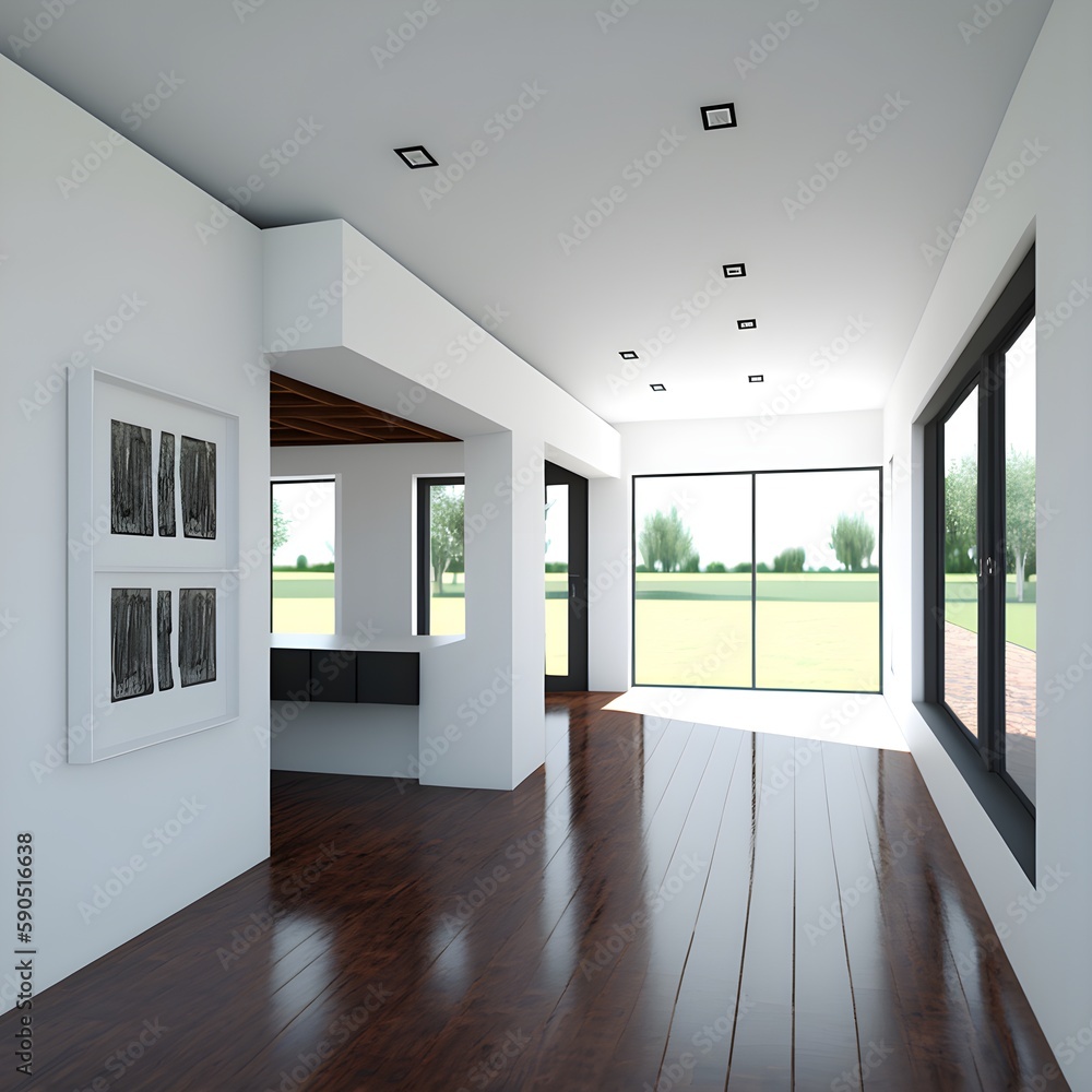 View of building interior for converted singlestory double garage interior with ...