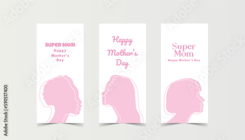 Mothers day, set of greeting card template with abstract art background. Vector illustration. 