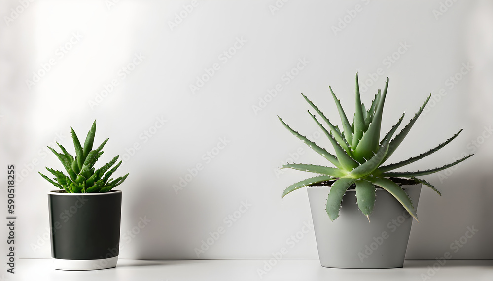 cactus in a pot,Aloe vera plant in design modern pot and white wall mock up, Ai generated 