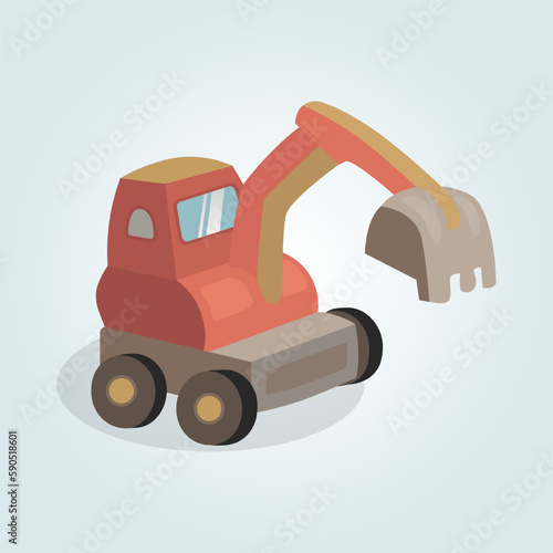 Vector excavator cartoon. Illustration of a cute toy excavator. Children toys