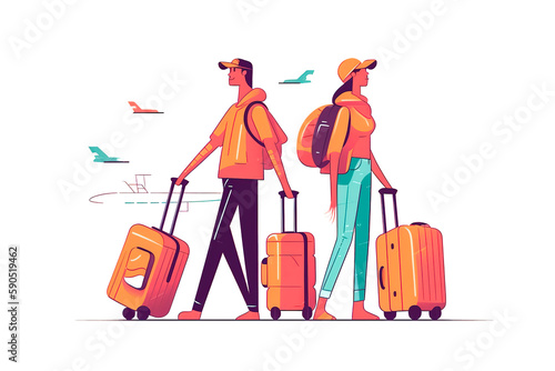 couple with suitcases and baggage in airport