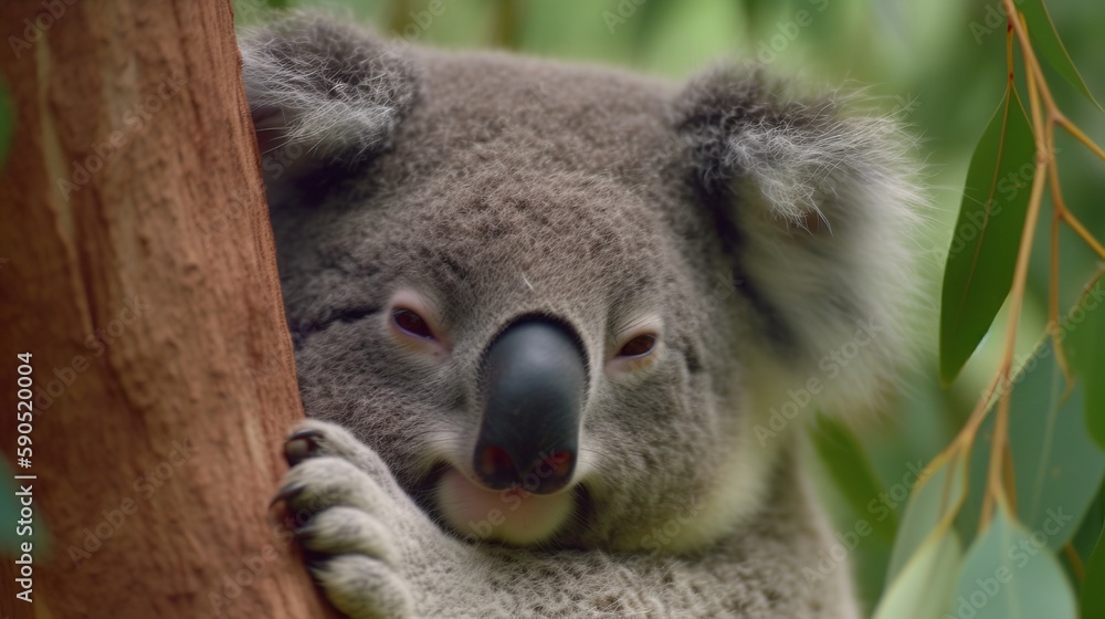 Obraz premium Sleepy Koala Snuggled Up in a Tree