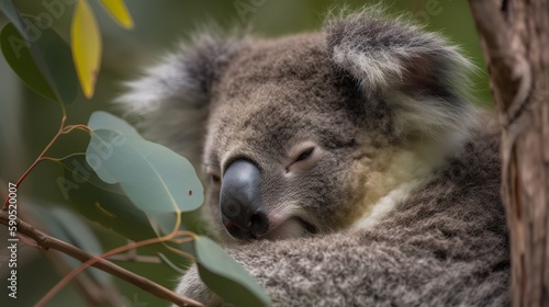 Sleepy Koala Snuggled Up in a Tree