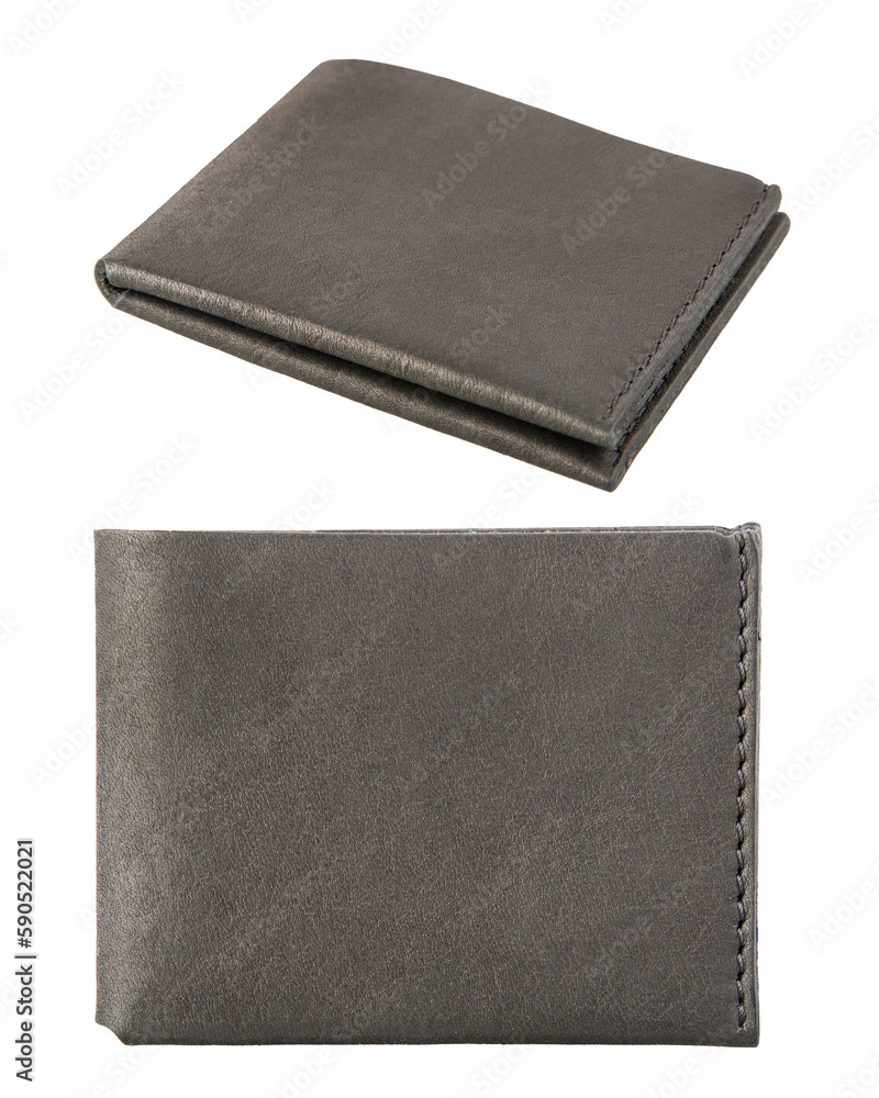 Very stylish leather money and credit card wallet. Handmade. Isolated on white background Very stylish leather money and credit card wallet. Handmade. Isolated on white background