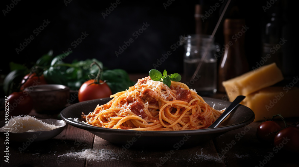 Ilustrace „Spaghetti alla Amatriciana with guanciale, tomatoes and