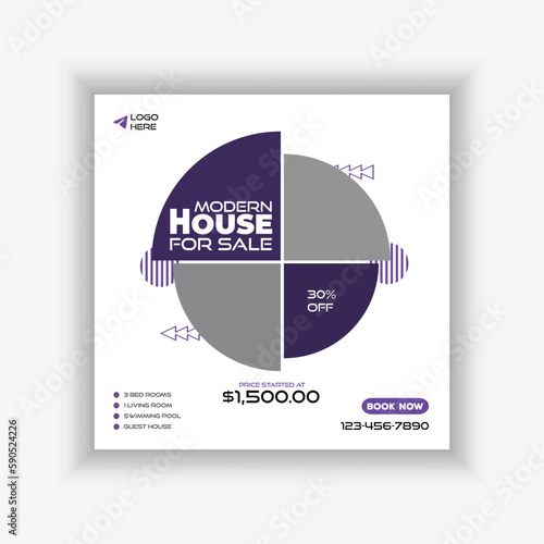 Modern Real estate agency social media banner template and colorful instagram post house sale template, Real estate web banner, facebook event and cover vector banner template 