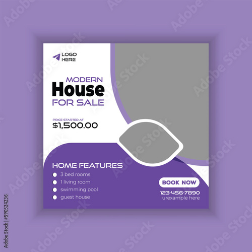 Modern Real estate agency social media banner template and colorful instagram post house sale template, Real estate web banner, facebook event and cover vector banner template 