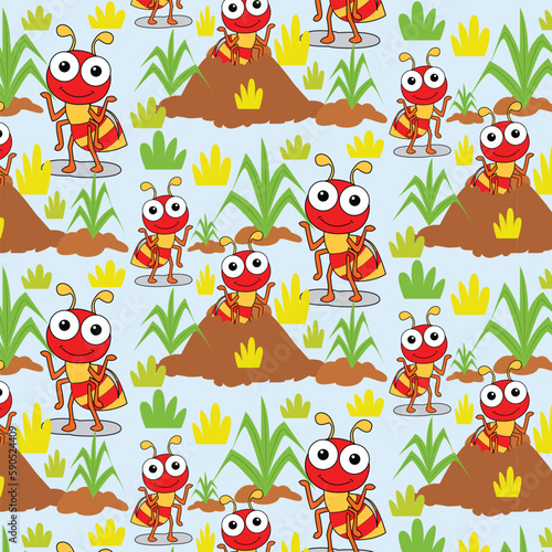 seamless colorful pattern with cartoon ant