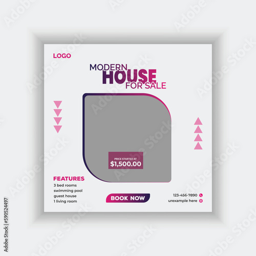 Modern Real estate agency social media banner template and colorful instagram post house sale template, Real estate web banner, facebook event and cover vector banner template 