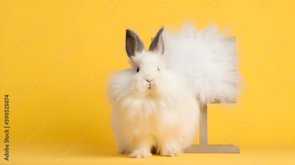 Bunny on isolated Pale Yellow color background created with Generative AI Technology