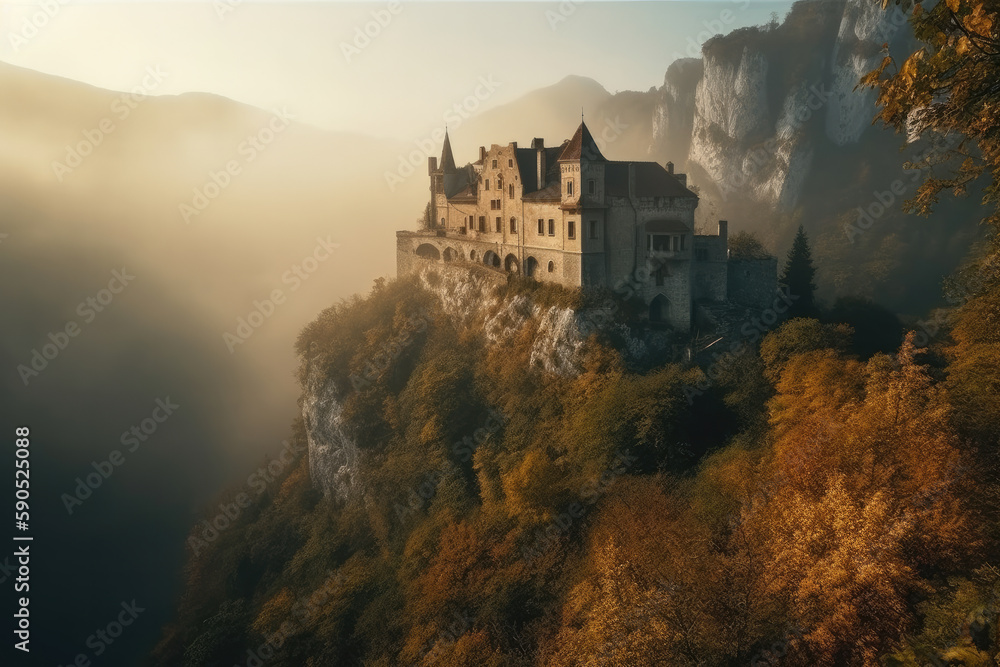 sunset over the castle created with Generative AI technology sunset over the castle created with Generative AI technology