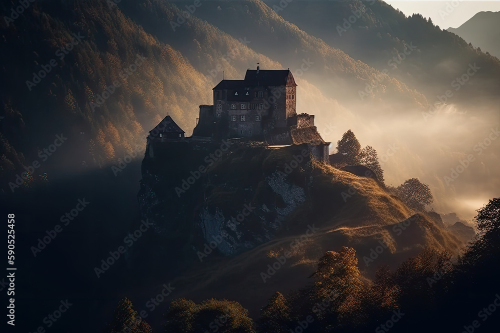 Obraz premium sunset over the castle created with Generative AI technology