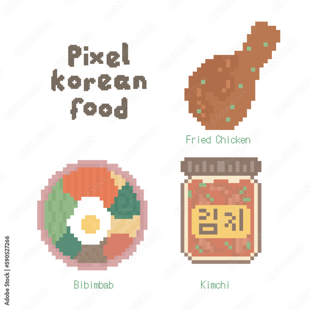 Fototapeta premium Cute Korean Food Doodle in Pixel Art Illustration