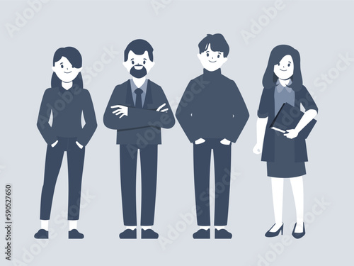 Portrait of creative business team standing together. Vector illustration.