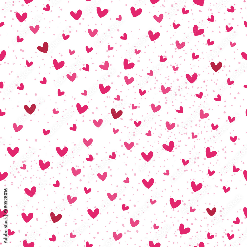 Cute pink hearts vector seamless pattern