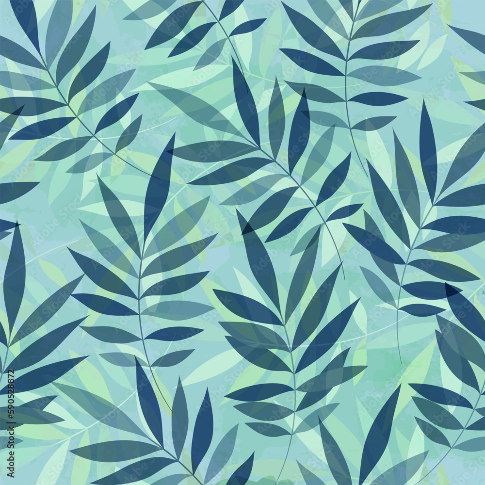 Naklejka premium Leaves pattern. Watercolor leaves seamless vector background, textured jungle print
