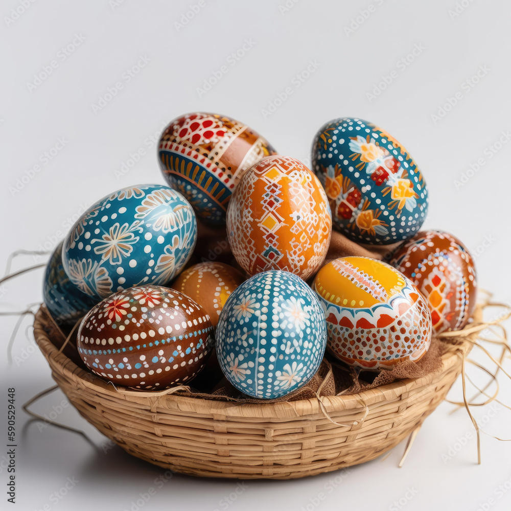 easter eggs in basket created with Generative AI technology easter eggs in basket created with Generative AI technology
