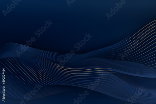 3d modern wave curve abstract presentation background. Luxury paper cut background. Abstract decoration, golden pattern, halftone gradients, 3d blue dark background illustration. Generative AI