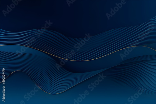3d modern wave curve abstract presentation background. Luxury paper cut background. Abstract decoration, golden pattern, halftone gradients, 3d blue dark background illustration. Generative AI