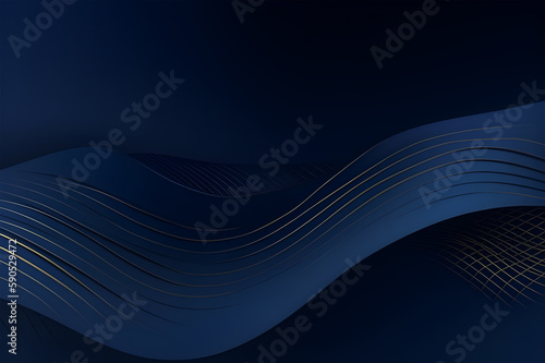 3d modern wave curve abstract presentation background. Luxury paper cut background. Abstract decoration, golden pattern, halftone gradients, 3d blue dark background illustration. Generative AI