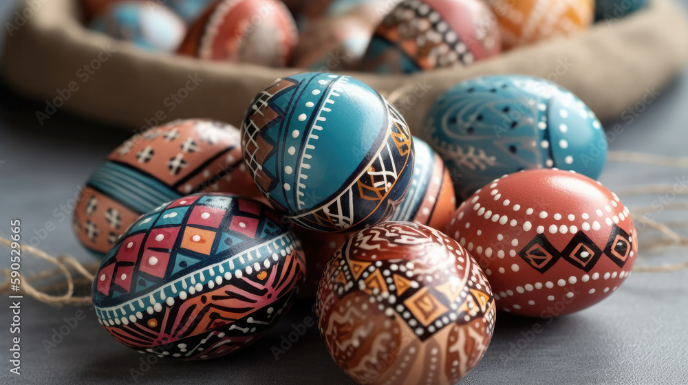 easter eggs in basket created with Generative AI technology easter eggs in basket created with Generative AI technology
