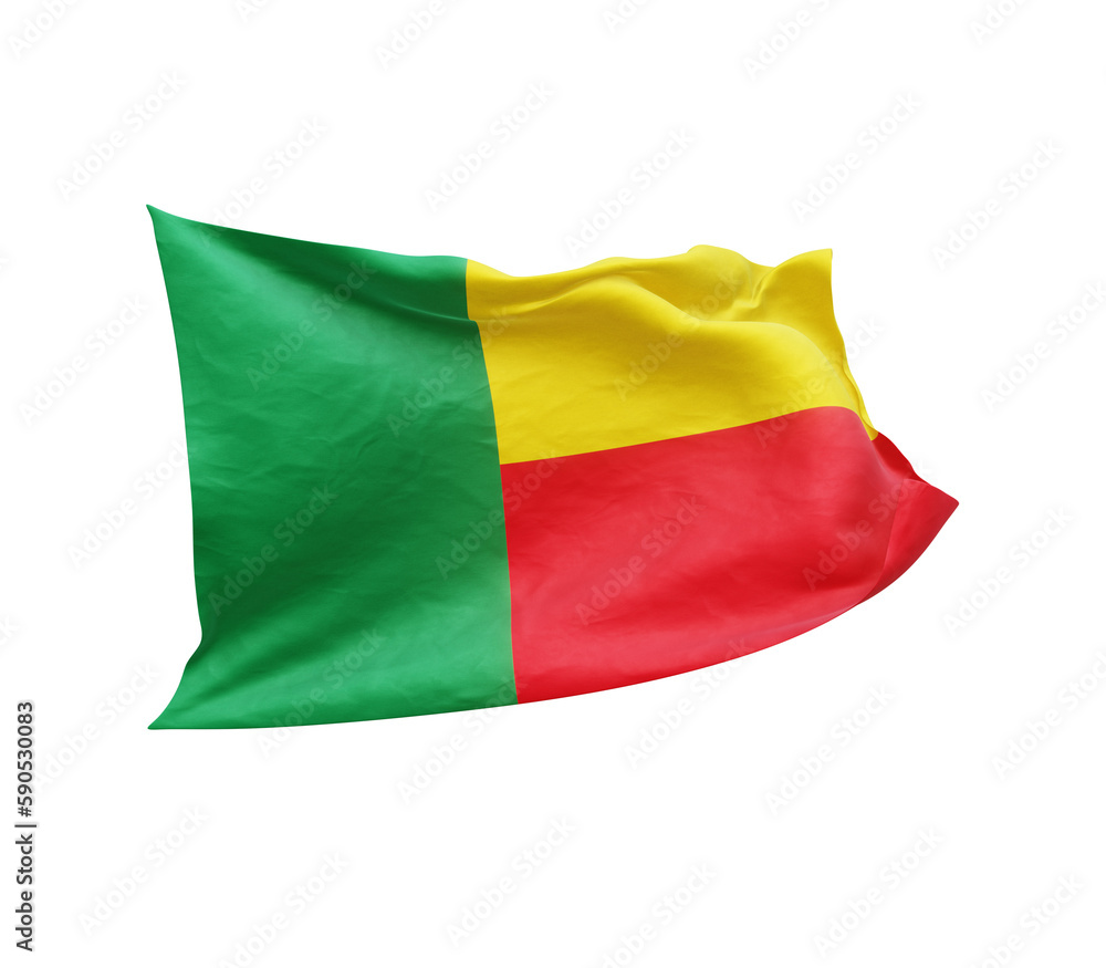 Waving flag of Benin isolated on transparent background. 3D rendering Waving flag of Benin isolated on transparent background. 3D rendering