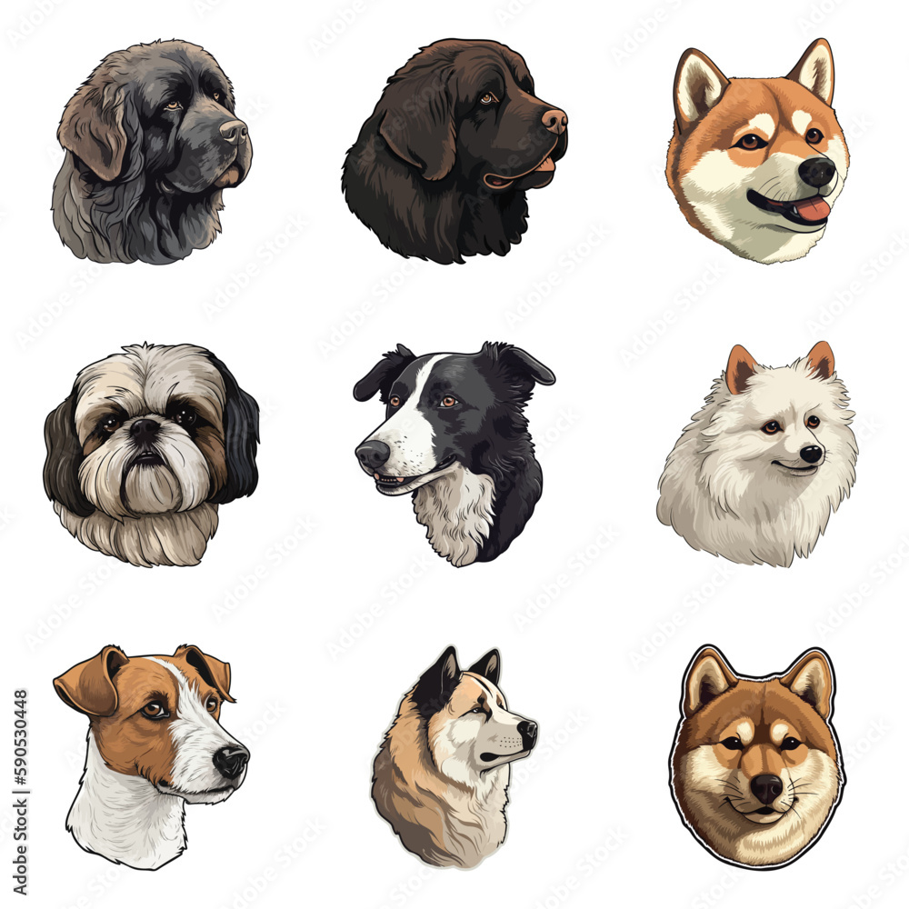 Dogs Flat Icon Set Isolated On White Background Dogs Flat Icon Set Isolated On White Background