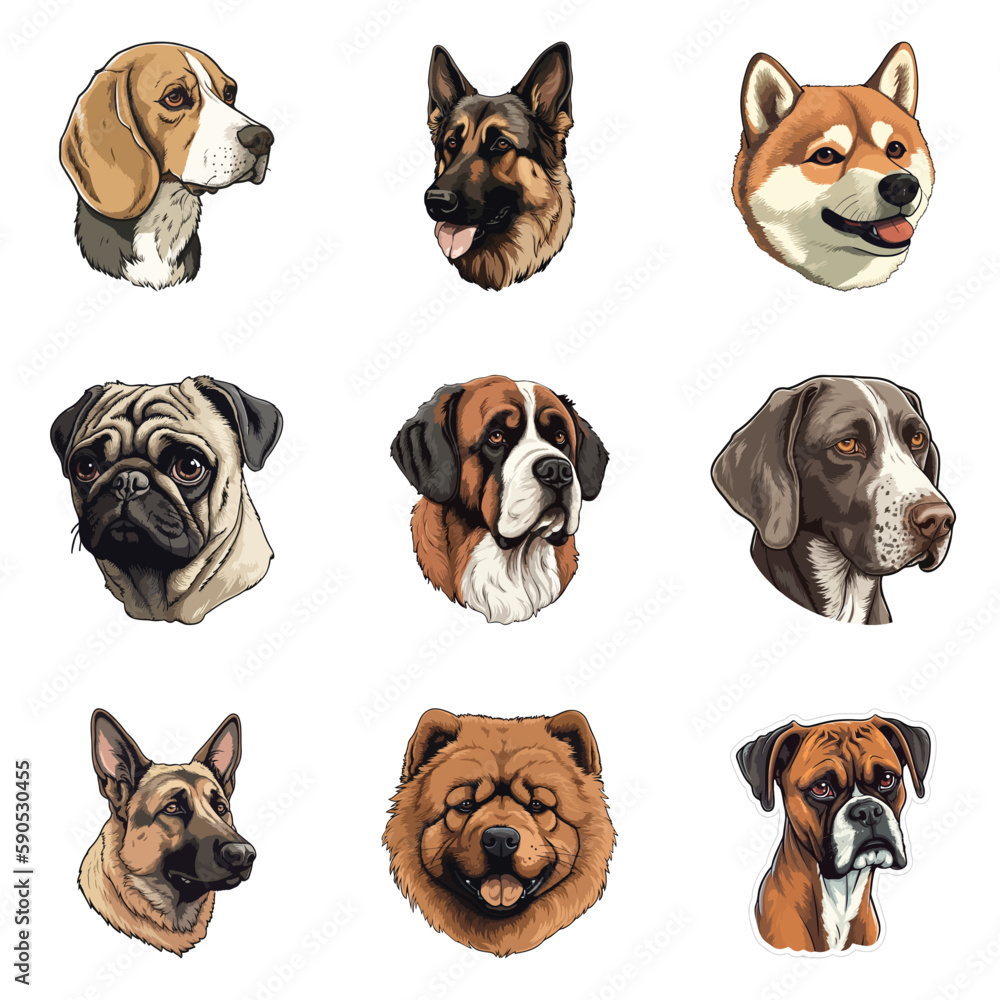 Fototapeta premium Dogs Flat Icon Set Isolated On White Background