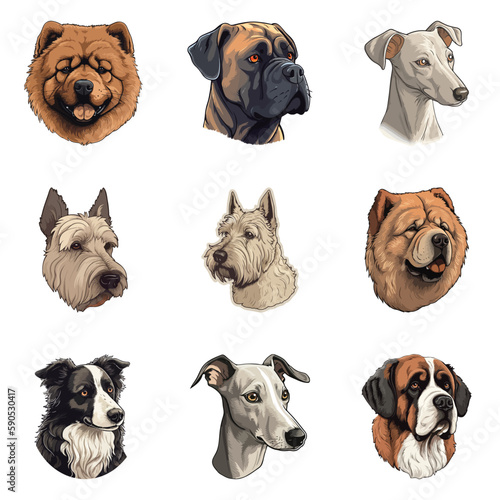 Fototapeta Naklejka Na Ścianę i Meble -  Dogs Flat Icon Set Isolated On White Background