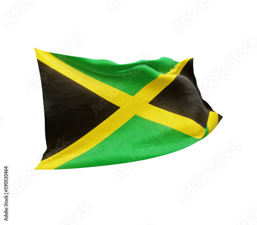 Waving flag of Jamaica isolated on transparent background. 3D rendering
