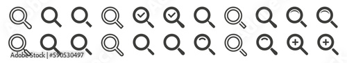 Magnifying glass icon set. Search icons. Loupe. Vector isolated illustration.