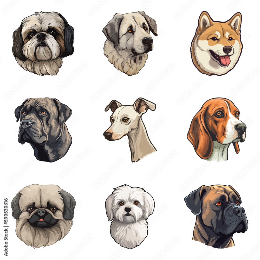 Fototapeta premium Dogs Flat Icon Set Isolated On White Background