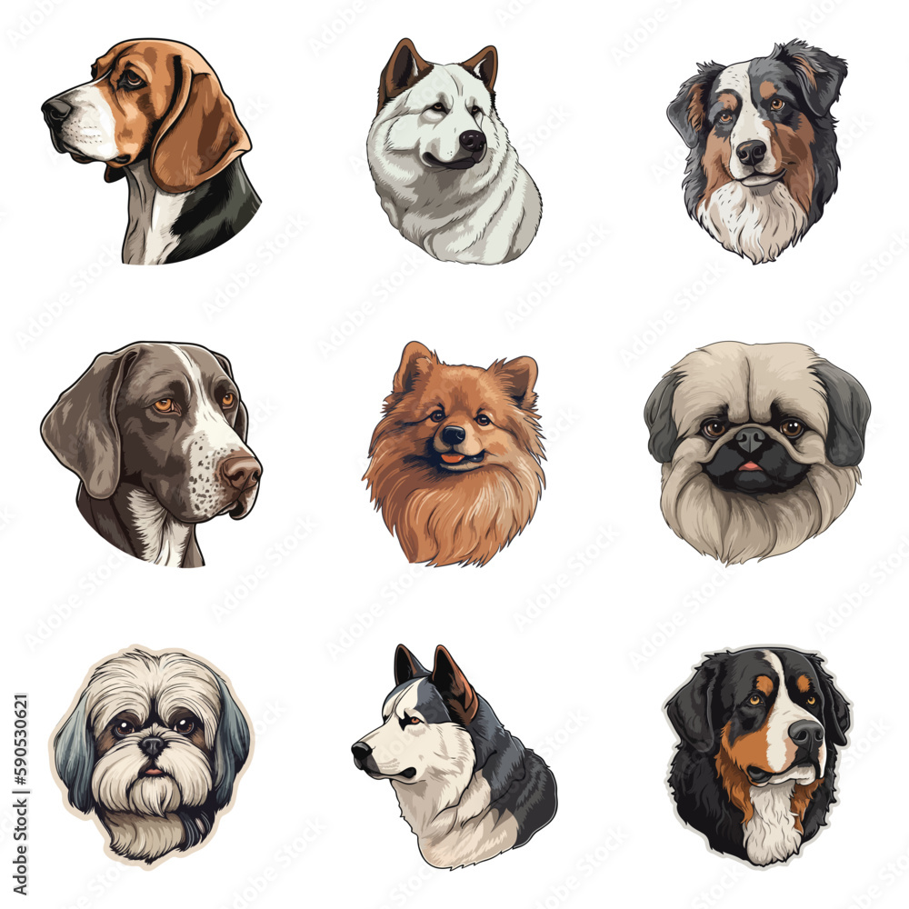 Fototapeta premium Dogs Flat Icon Set Isolated On White Background