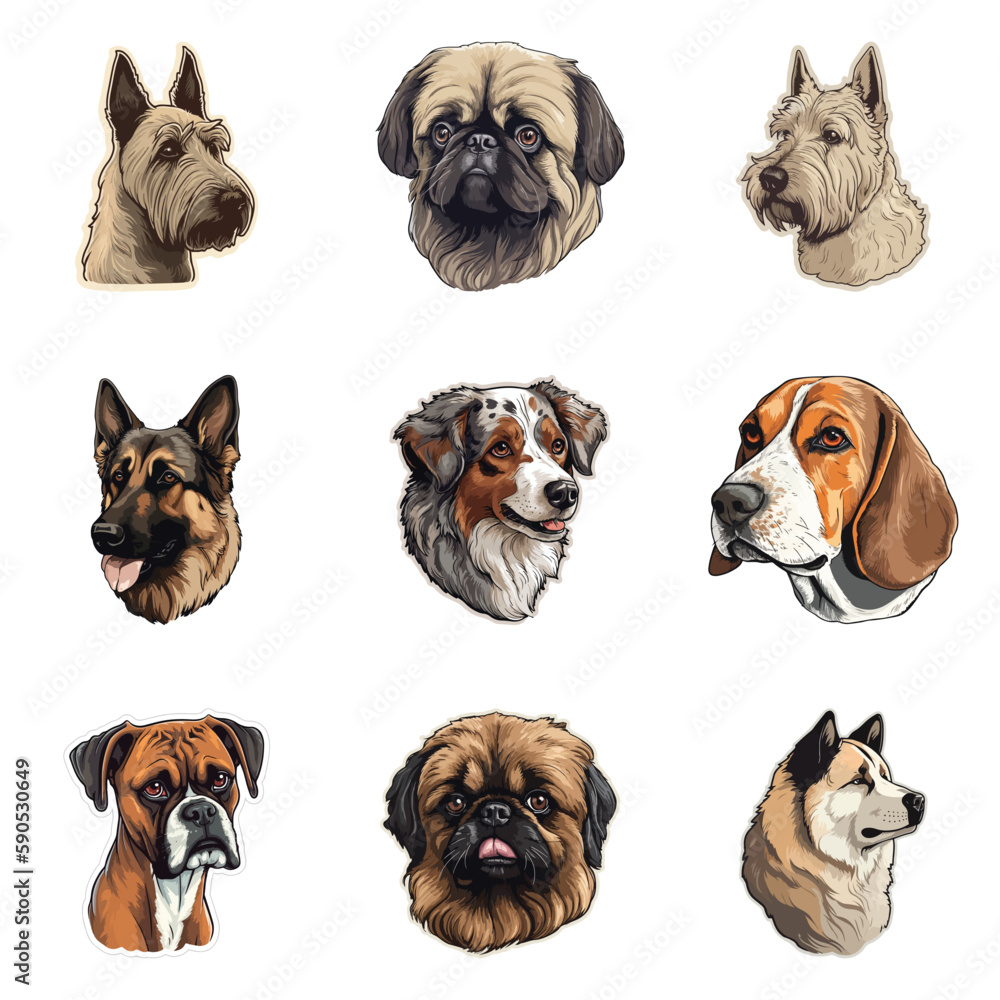 Obraz premium Dogs Flat Icon Set Isolated On White Background