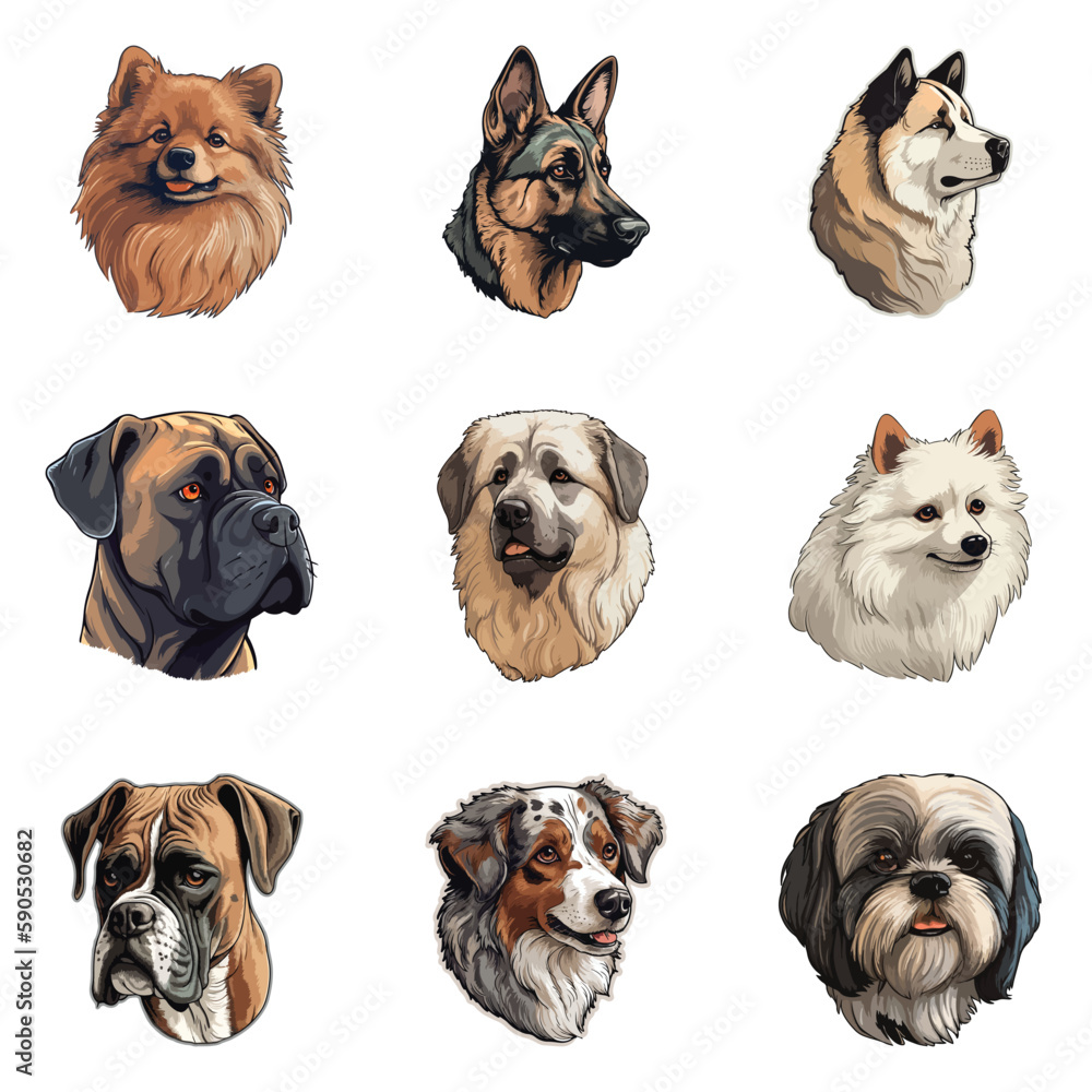 Dogs Flat Icon Set Isolated On White Background