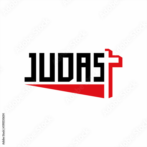 Leinwand Poster Judas word design with cross.
