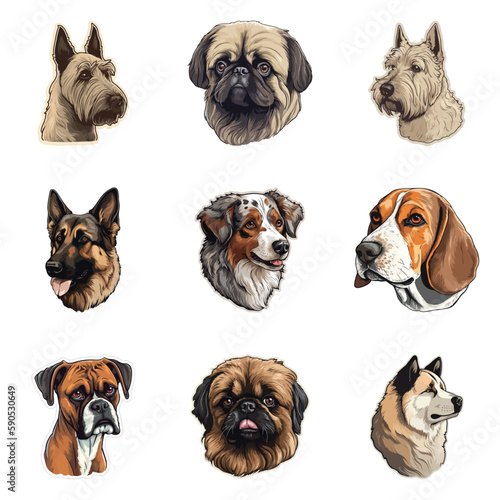 Dogs Flat Icon Set Isolated On White Background