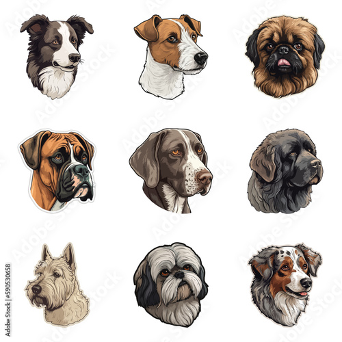 Dogs Flat Icon Set Isolated On White Background