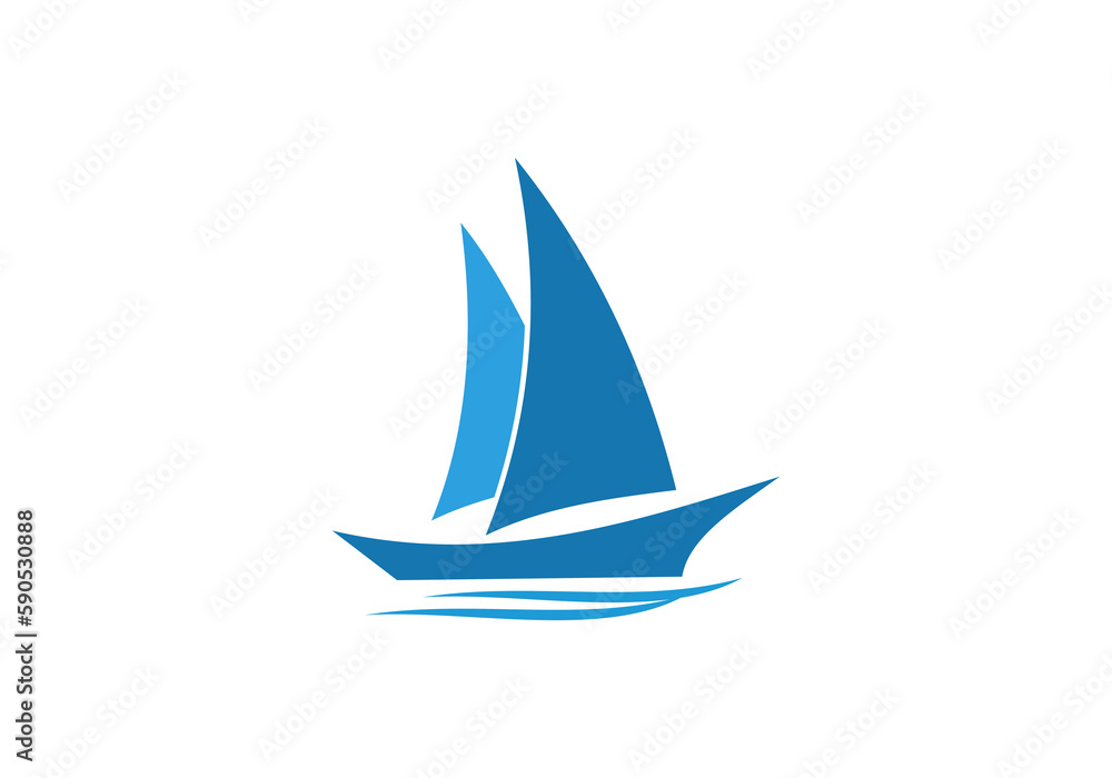 Linear drawing of a sailboat in the waves. illustration of a yacht at sea. Sailboat in the sea logo. Boat with sails on the waves